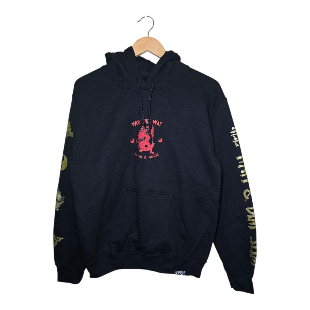 Zumiez Open 925 Hoodie Unisex Small Black Fleece Pullover “Wok This Way” NWOT